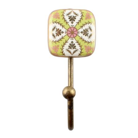 Golden Leaf Square Ceramic Decorative Wall Hook